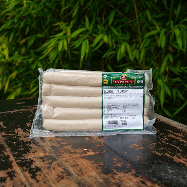 EMBUTIDOS LA PEPITA – Bratwurst Artesanal de Cerdo | 10 Unidades envasadas al vacío | 950 gr | Und Receta Tradicional Alemana | Sabor Intenso | Producto Cocido | Sin OGM | Fabricado en España-trasera