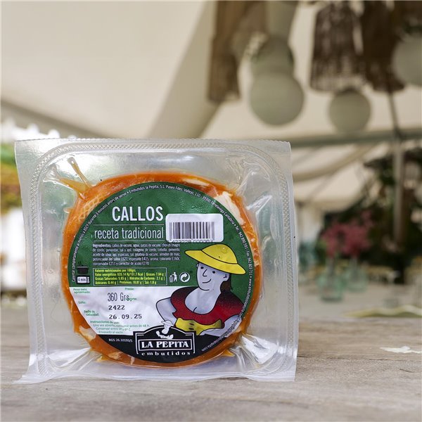 WURSTWAREN LA PEPITA - Traditionell gewürzte Kutteln | 360g Verpackungsgröße | Vakuumverpackung | Hausgemachtes Rezept mit Rinderdarm und -fuß | Fertig zum Aufwärmen | Spanisches Produkt.-izquierda