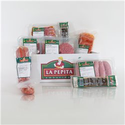 EMBUTIDOS LA PEPITA Pack Barbacoa Completo (8 pax), 8 Hamburguesas Mixta(vacuno/cerdo), 6 Chorizos Criollos, 8 Chorizos rojos, 2 Morcillas arroz, 10 Lonchas de Bacon, 1,5 kg Costilla Cerdo Adobada