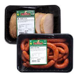 EMBUTIDOS LA PEPITA – Family Pack: Fresh Red Sausage 1.2 kg + Sliced Loin Sausage 1.2 kg | Packaged in Protective Atmosphere | Keep at 0–4 ºC | Spanish Product