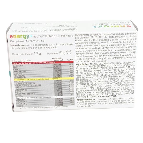 Energy+ Multivitamin mit verzögerter Freisetzung - 11 Vitamine und 8 Mineralstoffe für Energie und Erholung-lateral