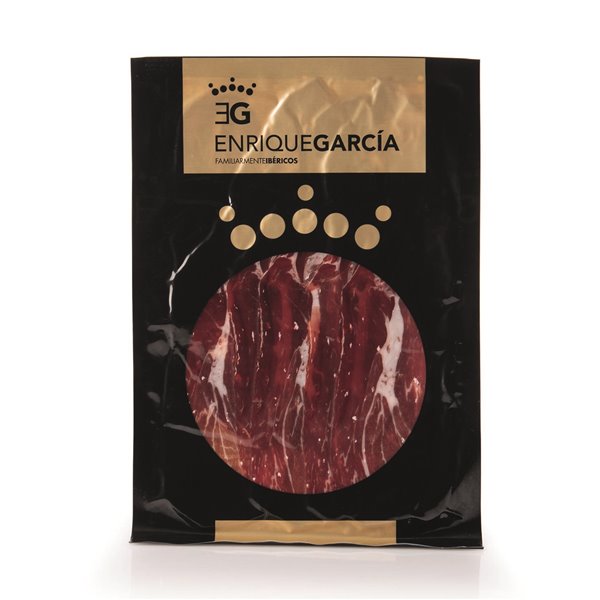 ENRIQUE GARCÍA - Jamón Ibérico, 10 Sobres Envasados al Vacío de 100 g Aprox. Acabado plástico. Caja regalo de cartón. Corte a máquina-detalle
