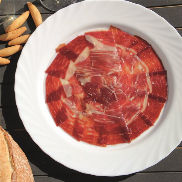 ENRIQUE GARCÍA - Jamón Ibérico, 10 Sobres Envasados al Vacío de 100 g Aprox. Acabado plástico. Caja regalo de cartón. Corte a máquina-izquierda