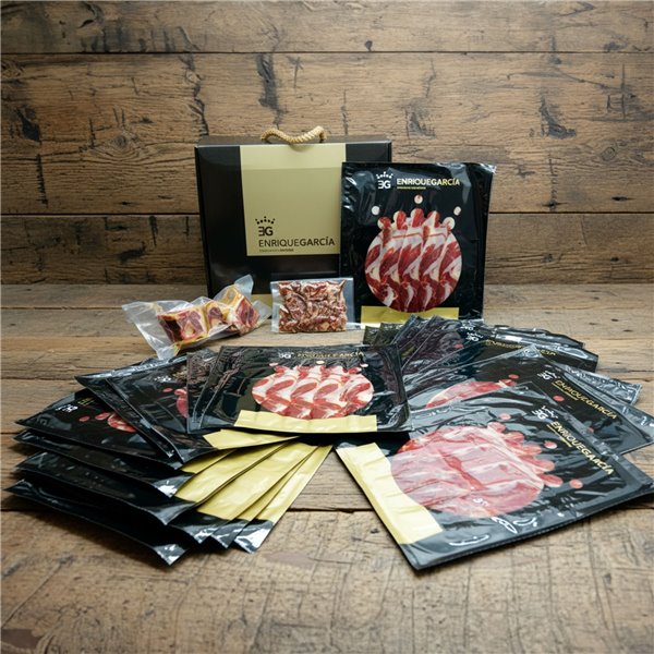 ENRIQUE GARCÍA - Palette de Bellota 100% Ibérique, Boîte Valise avec 22 Sachets de 100 g environ, Os et Copaux-detalle