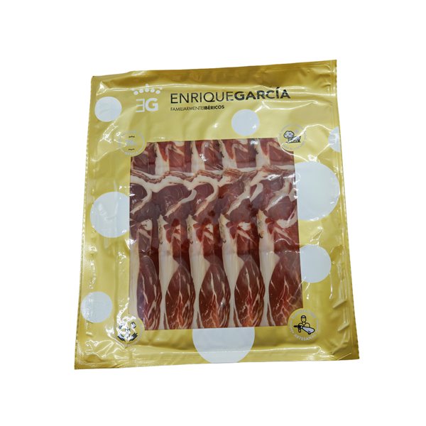 ENRIQUE GARCÍA - Iberischer Schinken 75% Iberische Rasse, Kofferbox mit 100 g Beuteln ca., Knochen und Spänen.-izquierda