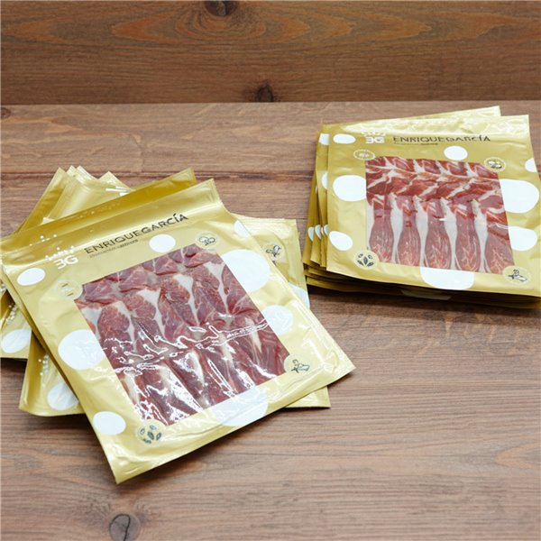 ENRIQUE GARCÍA - Iberischer Schinken 75% Iberische Rasse, Kofferbox mit 100 g Beuteln ca., Knochen und Spänen.-lateral