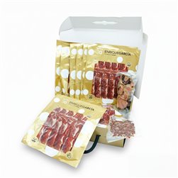 ENRIQUE GARCÍA - Iberischer Schinken 75% Iberische Rasse, Kofferbox mit 100 g Beuteln ca., Knochen und Spänen.