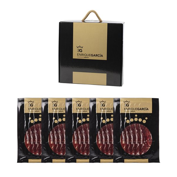 ENRIQUE GARCÍA – Sliced Iberian Ham, 5 Packs of Approximately 100 g, Vacuum Packed, Machine Sliced, Gift Box-lateral