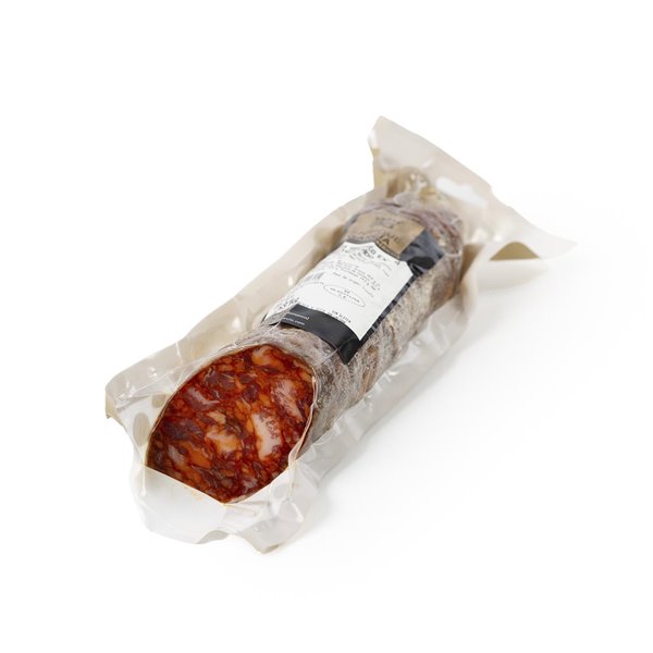 ENRIQUE GARCÍA - Gemischte Iberische Eichelschinken-Auswahl, Geschenkbox mit halber Chorizo, halber Salami und halbem 100% iberischem Lendenstück, ca. 650 g pro Stück.-detalle