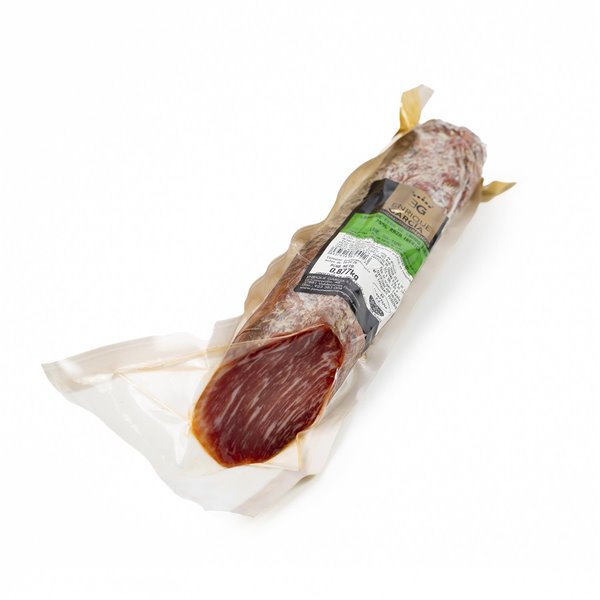 ENRIQUE GARCÍA - Gemischte Iberische Eichelschinken-Auswahl, Geschenkbox mit halber Chorizo, halber Salami und halbem 100% iberischem Lendenstück, ca. 650 g pro Stück.-lateral