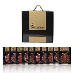 ENRIQUE GARCÍA - Sliced 100% Iberian Acorn-fed Assortment | Gift Box with 10 100g Packs: 2 Chorizo, 2 Salchichón, 2 Lomo, 2 Paleta (machine-cut) and 2 Jamón (hand-cut)