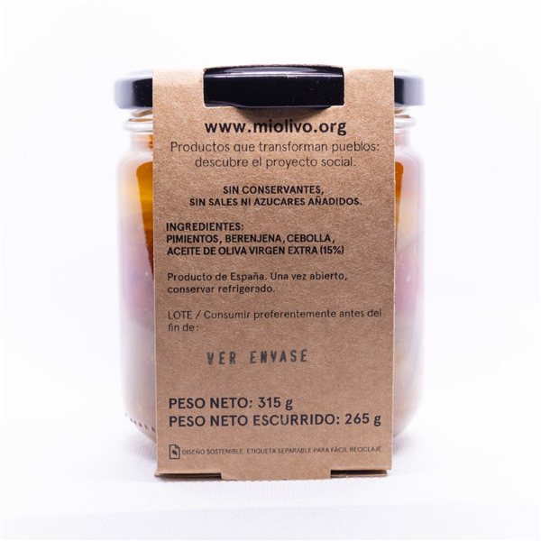 Escalivada asada a la leña de olivo en AOVE 315 g | Producto solidario-lateral