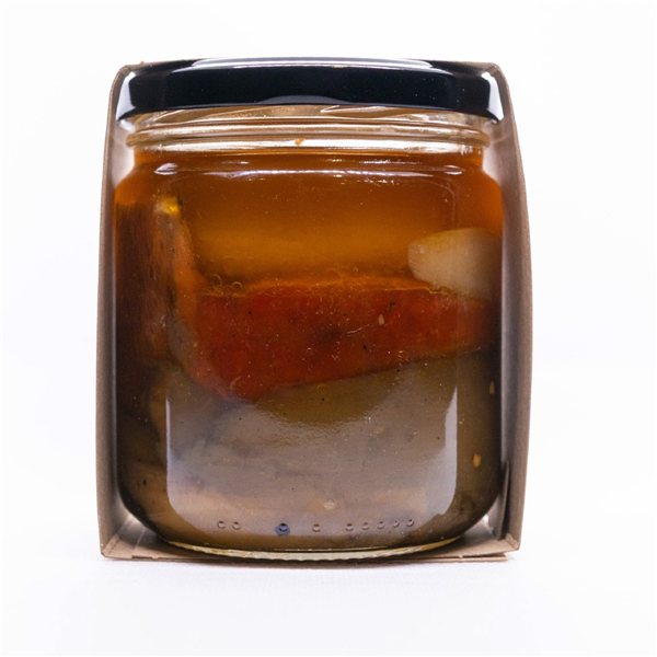 Escalivada asada a la leña de olivo en AOVE 315 g | Producto solidario-trasera