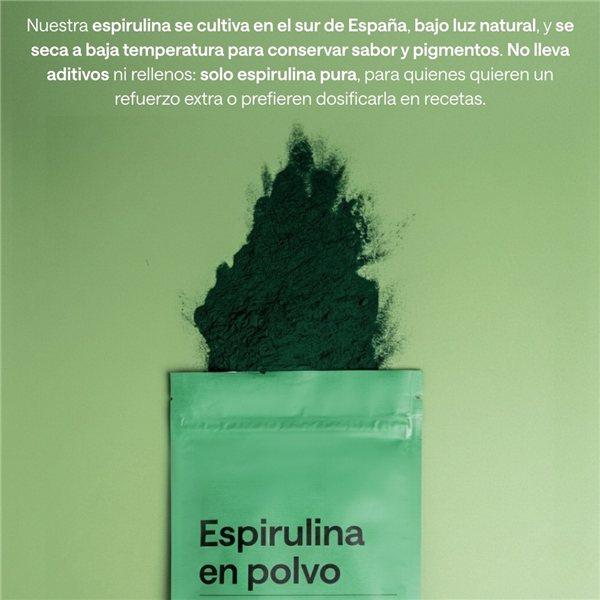 Espirulina en Polvo 100% Pura ALMA (232 gr) Ingrediente Único | Spirulina Vegana, Sin Gluten, Sin Azúcares Añadidos y Hecha en España – Superalimento Verde para Agua, Zumos y Batidos-detalle