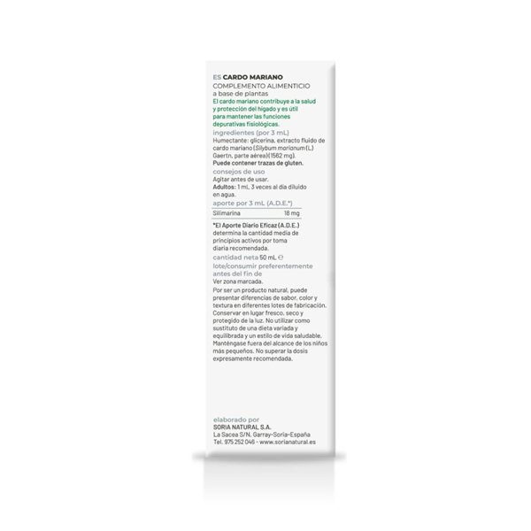Extrakt aus Mariendistel 50ml Soria Natural-trasera