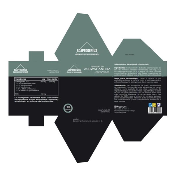 Fermented Ashwagandha 30 capsules Bioserum Adaptogenius-trasera