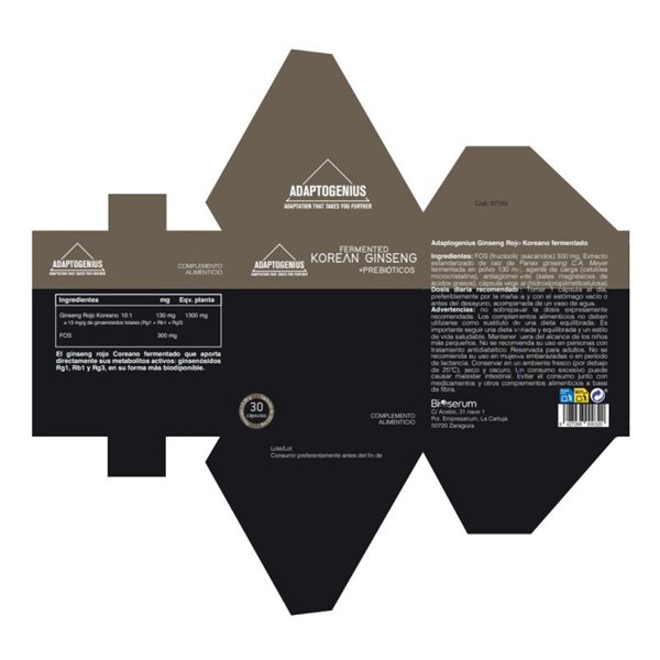 Fermented Ginseng Rojo Coreano 30 capsulas Bioserum Adaptogenius-trasera