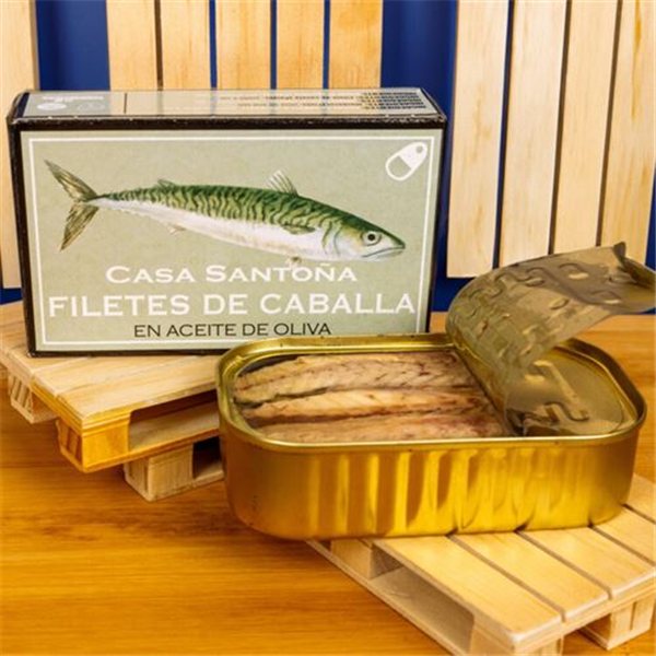 Filetes de caballa en aceite de oliva, Casa Santoña-lateral