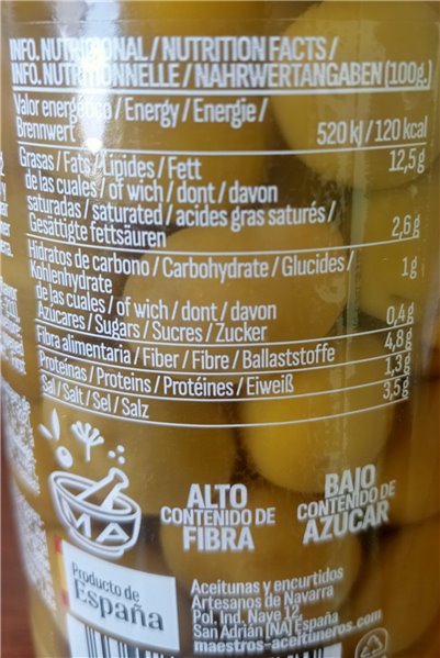 Glas Grüne Oliven MIT KNOCHEN Anchoa Geschmack 345G-lateral