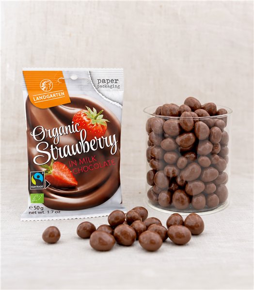 Organic Strawberries coated in Milk Chocolate 50g-detalle