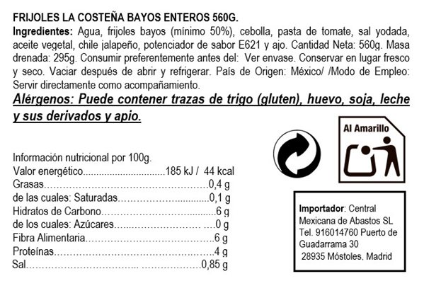 Whole bay bean ""La Costeña"" 560g-detalle