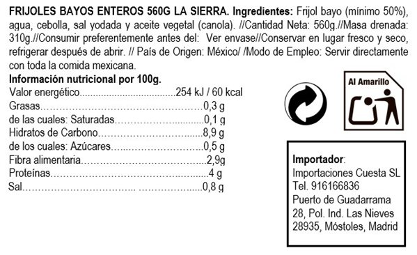 Frijol bayo entero,  La Sierra 560gr 560g-detalle