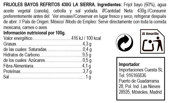 Refried Bayo Beans "La Sierra" 430g-detalle