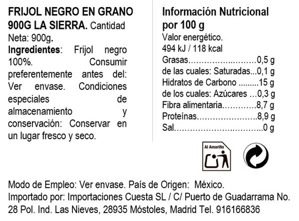 Black beans La Sierra 0.900kg 0.900 kg-detalle