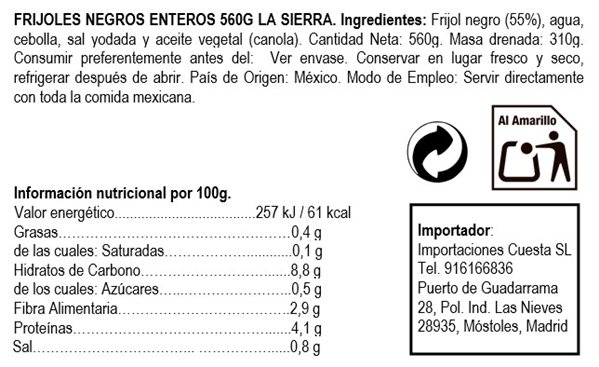 Whole Black Beans 560g La Sierra Box 12 Units-detalle