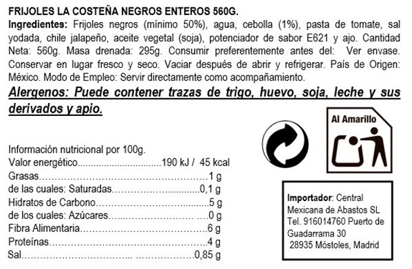 Whole Black Beans ""La Costeña"" 560gr 560g-detalle