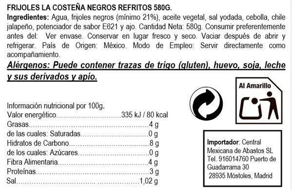 Refried black beans ""La Costeña"" 580g-detalle
