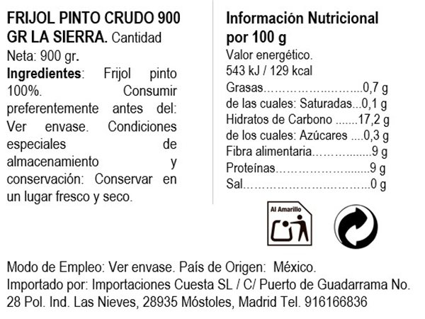 Pinto Bean La Sierra 0.900kg 0.900 kg-detalle