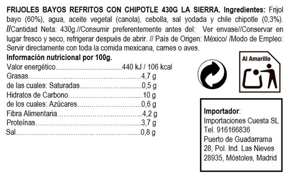 Refried Beans with Chipotle, La Sierra 430g-detalle