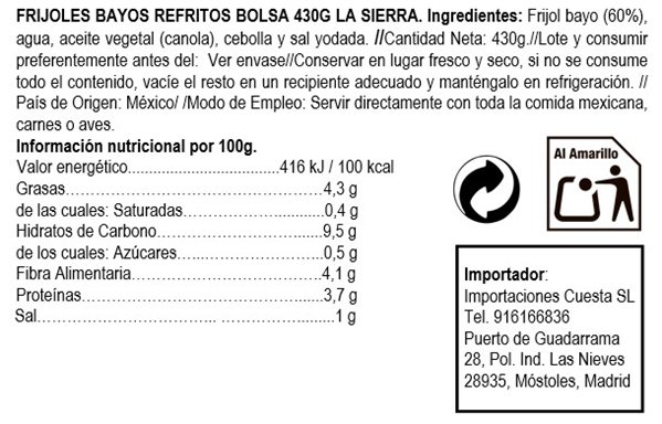 Friljoles bayos refritos en bolsa, La Sierra 430g-detalle