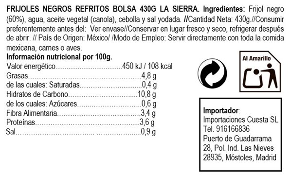 Schwarze Bohnen Refried in Tasche, La Sierra 430g-detalle