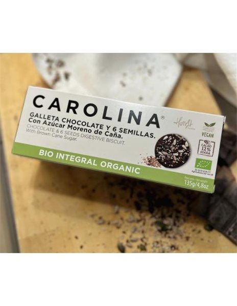 Bio-Integral-Digestive-Keks mit Schokolade und Samen. Vegan.-izquierda