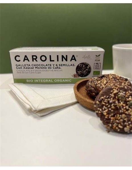 Bio-Integral-Digestive-Keks mit Schokolade und Samen. Vegan.-trasera