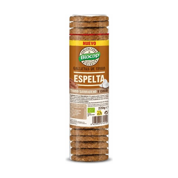 Galleta de trigo espelta con trigo sarraceno y coco Bio 220g Biocop-detalle