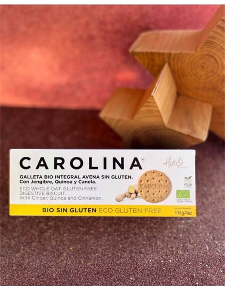 Gluten-free organic whole grain oat digestive biscuit with quinoa, ginger, and cinnamon. Vegan.-izquierda
