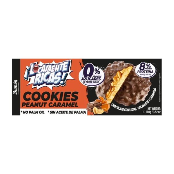 Milk chocolate cookies with peanut and caramel 100g Dumon-izquierda