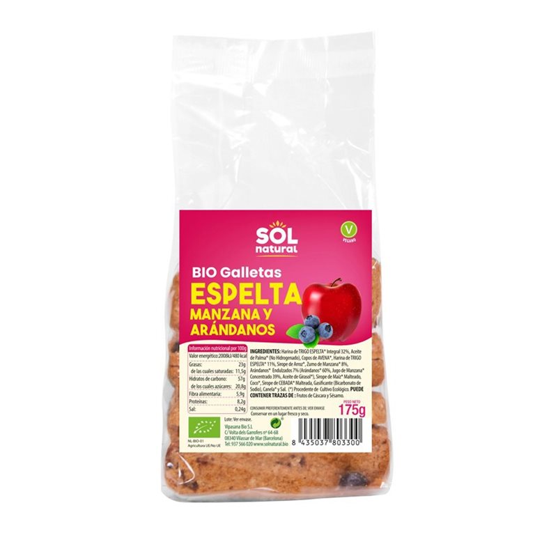 Spelt apple and blueberry organic cookies 175g Sol Natural of