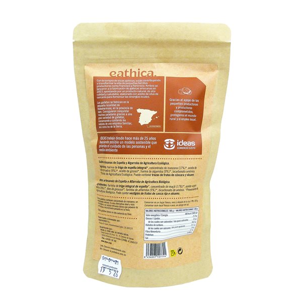 Eathica cookies. Spelt with Carob BIO 150 g-trasera