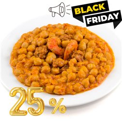 Chickpeas with prawns.