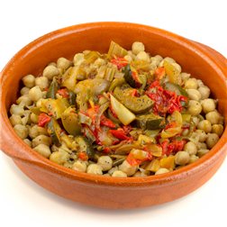 Chickpeas with chopped vegetables.