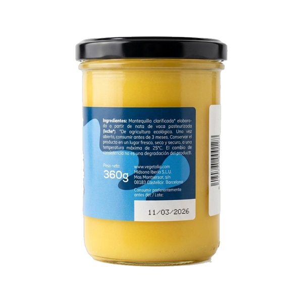 Ghee mantequilla clarificada bio 360g Vegetalia-izquierda