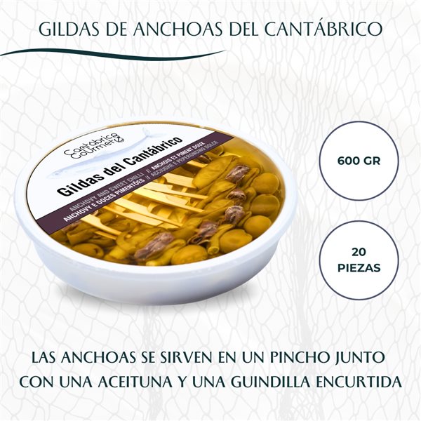 Gildas de Anchoas de Santoña | 20 Gildas de Anchoas del Cantábrico (600gr) | Sabor Intenso y Equlibrado | Elaborado por Casa Santoña-detalle