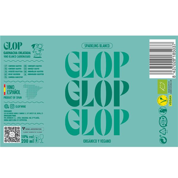 GLOP Organic Sparkling White in Can 200ml | Monovarietal Garnacha Blanca | Ecological Sparkling Wine | Refreshing and Citrusy | 10% Vol | Origin Spain-izquierda