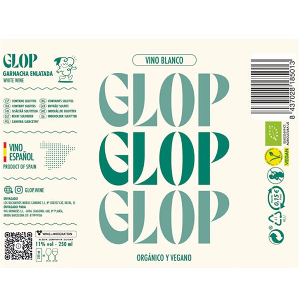 GLOP Vino Blanco Orgánico y Vegano en Lata 250ml | Monovarietal Garnacha Blanca | Ecológico CCPAE | Fresco y Aromático | 11% Vol | Origen España-izquierda