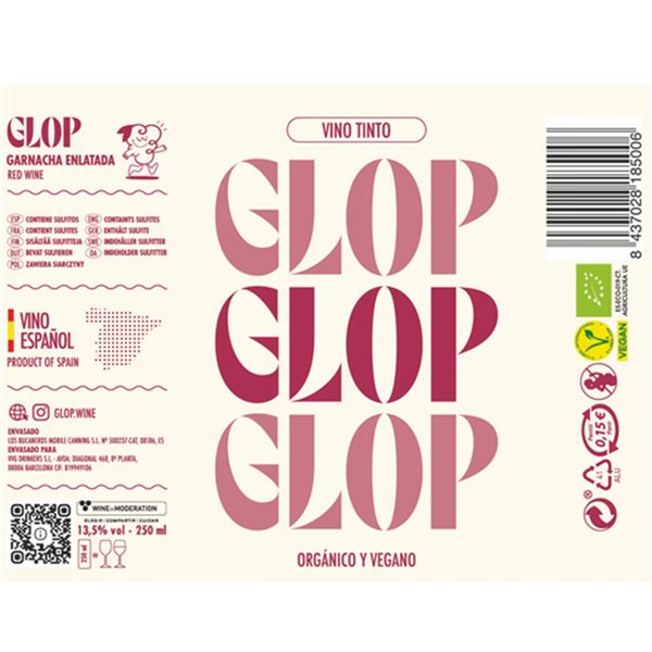 GLOP Vino Tinto Orgánico y Vegano en Lata 250ml | Monovarietal Garnacha Tinta | Ecológico CCPAE | Afrutado y Suave | 13,5% Vol | Origen España-izquierda