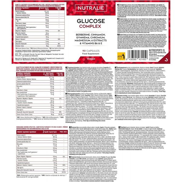 Glucosa complex con berberina, cromo y canela 90 caps Nutralie-detalle